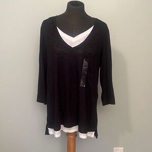 Rebecca Malone Women's Black 3/4 Sleeve Faux Layered Top PXL NWT